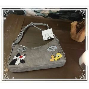 NWT~Aldo x Looney Tunes Textile Denim & Graphics Shoulder Bag Purse